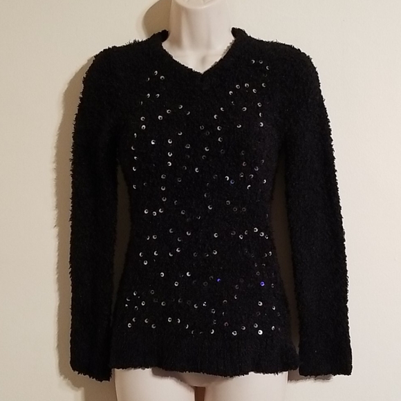Piper black large sequined front fuzzy sweater - Picture 8 of 17